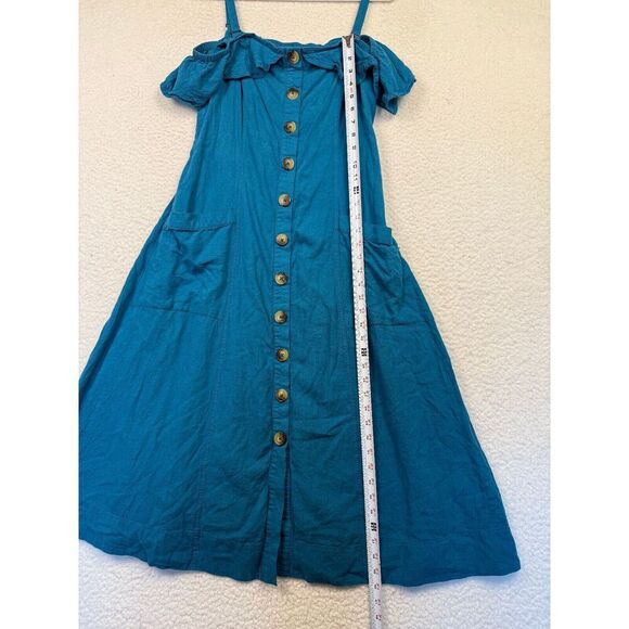 Anthropologie Maeve Buttondown Ruffle Blue Linen Blend Midi Dress Size 12‎ - Picture 5 of 9